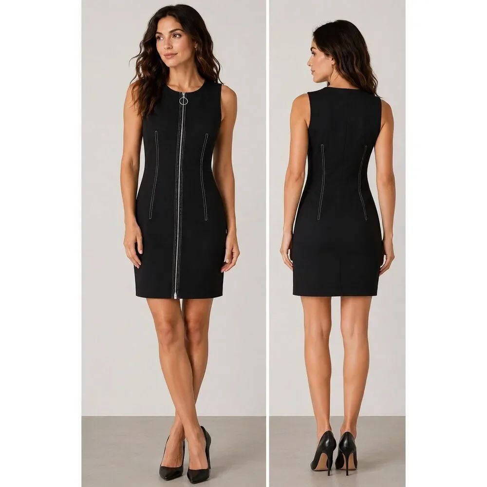 Alexander Wang Black Zip Front Sleeveless Sheath Dress Size 4